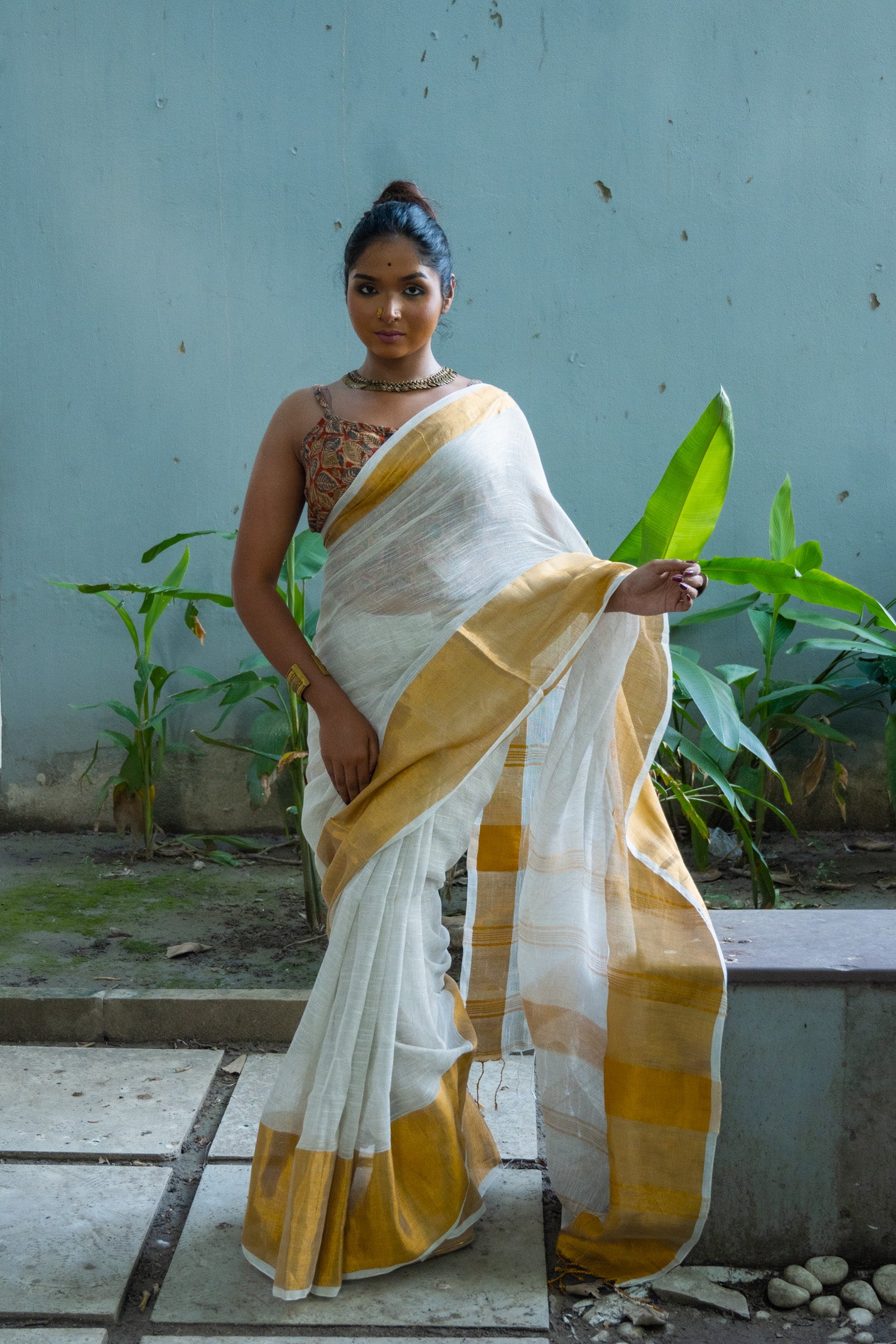 Copper Linen saree