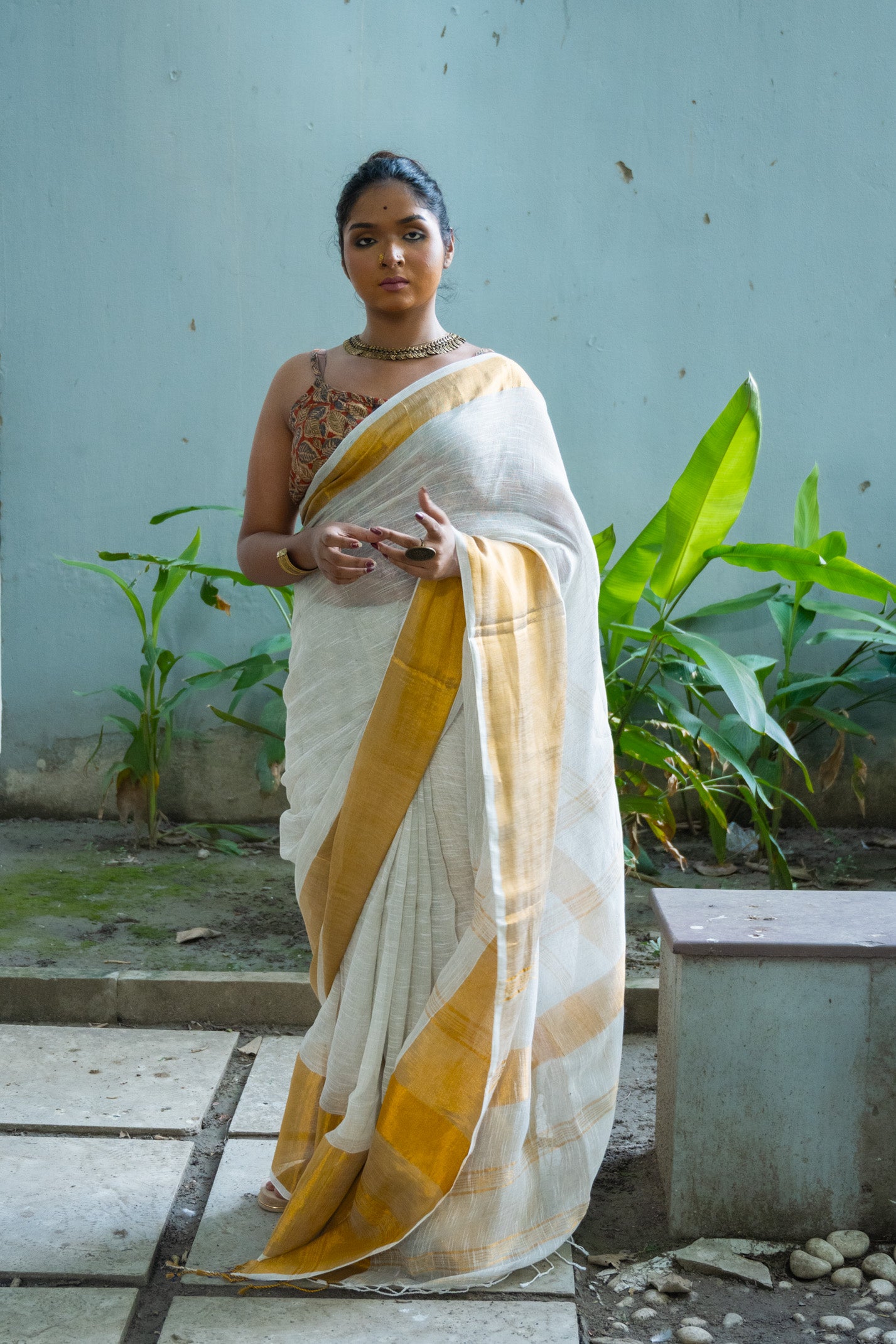 Copper Linen saree