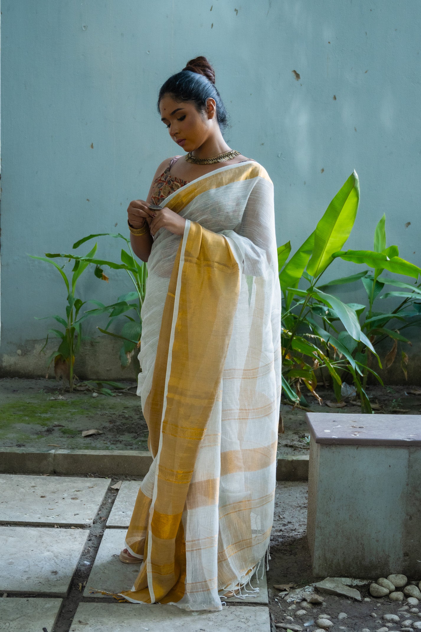 Copper Linen saree