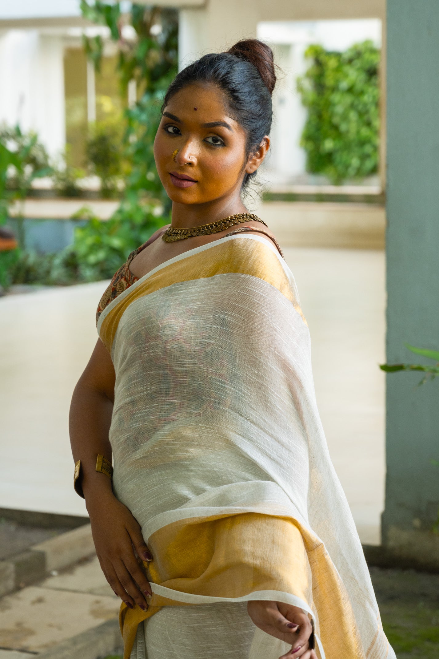 Copper Linen saree