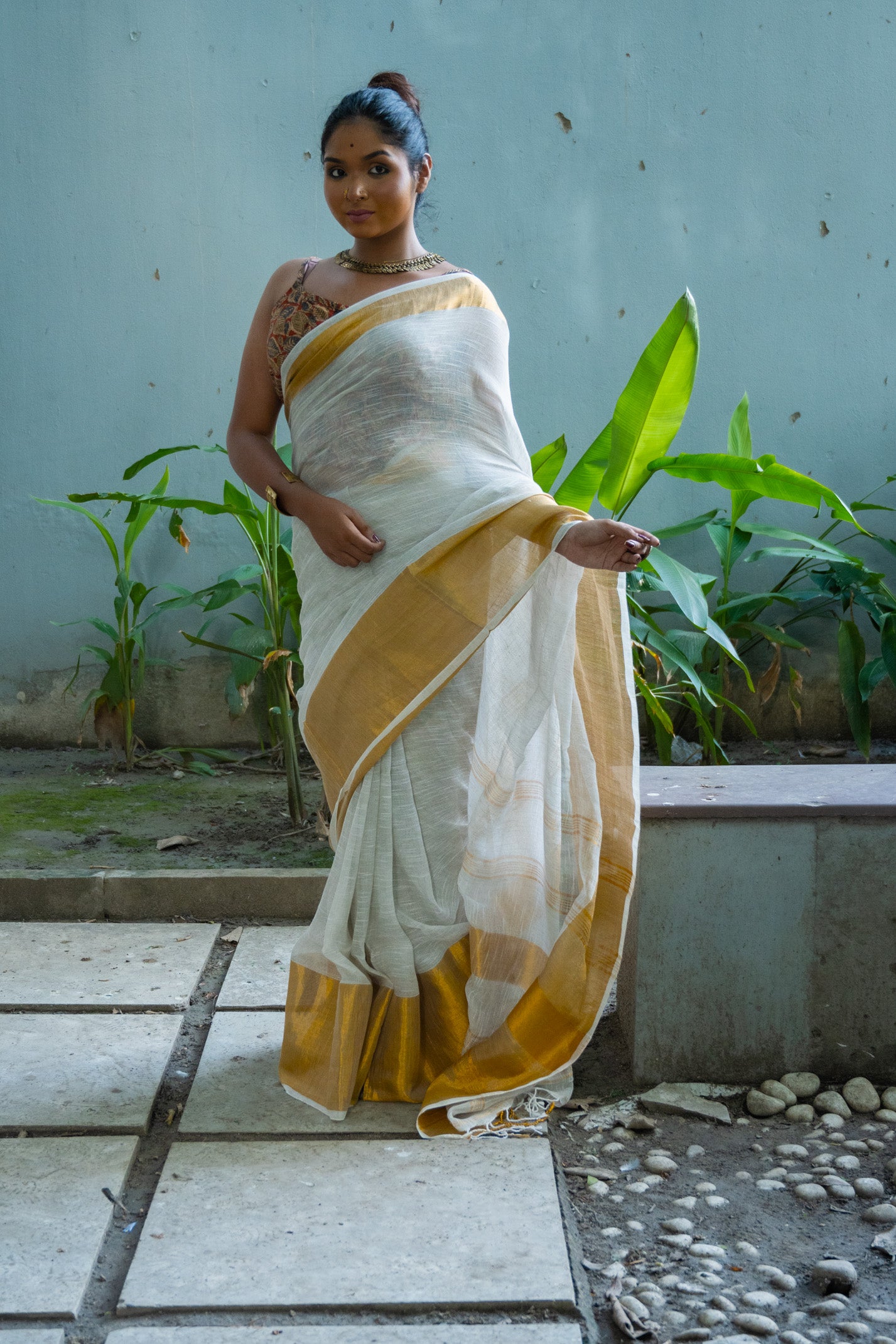 Copper Linen saree