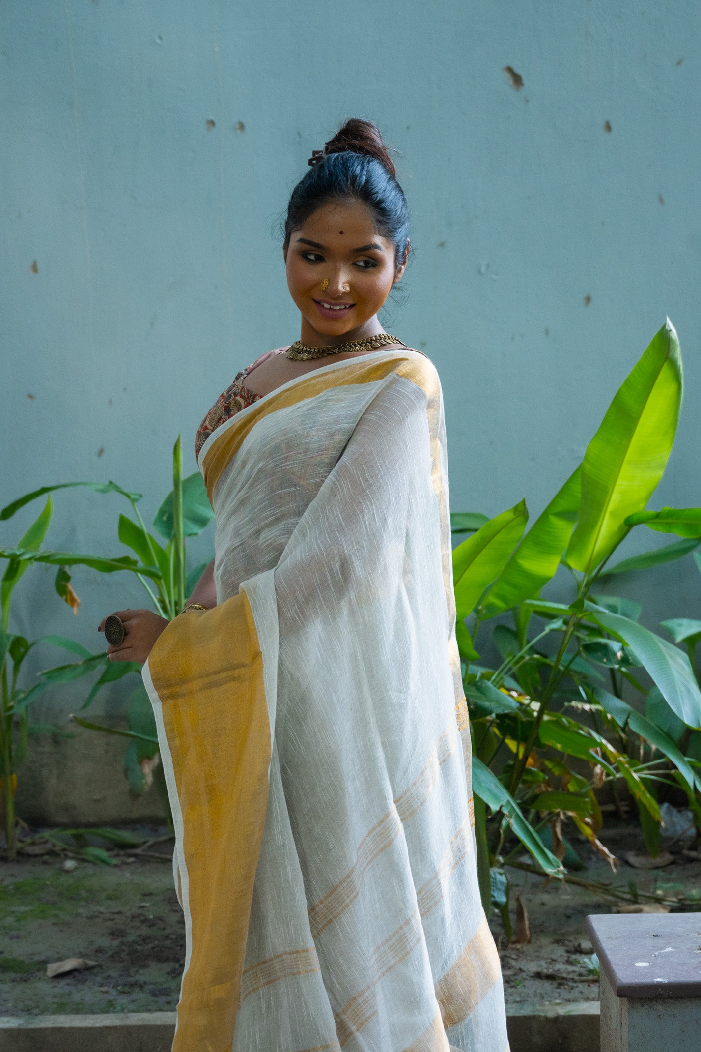 Copper Linen saree