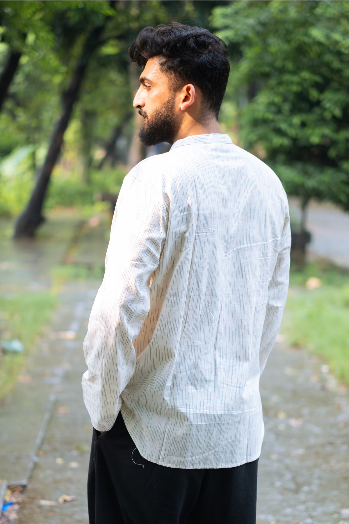 Gamcha Stripe Yoke Ivory Short Kurta