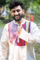Gamcha Stripe Yoke Ivory Short Kurta