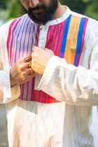 Gamcha Stripe Yoke Ivory Short Kurta