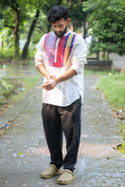 Gamcha Stripe Yoke Ivory Short Kurta