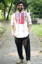 Gamcha Stripe Yoke Ivory Short Kurta
