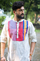 Gamcha Stripe Yoke Ivory Short Kurta