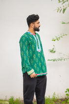 Ikat Gamcha Placket Short Kurta — Green