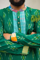 Ikat Gamcha Placket Short Kurta — Green