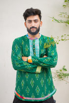 Ikat Gamcha Placket Short Kurta — Green