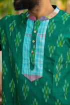 Ikat Gamcha Placket Short Kurta — Green