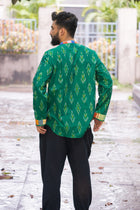 Ikat Gamcha Placket Short Kurta — Green