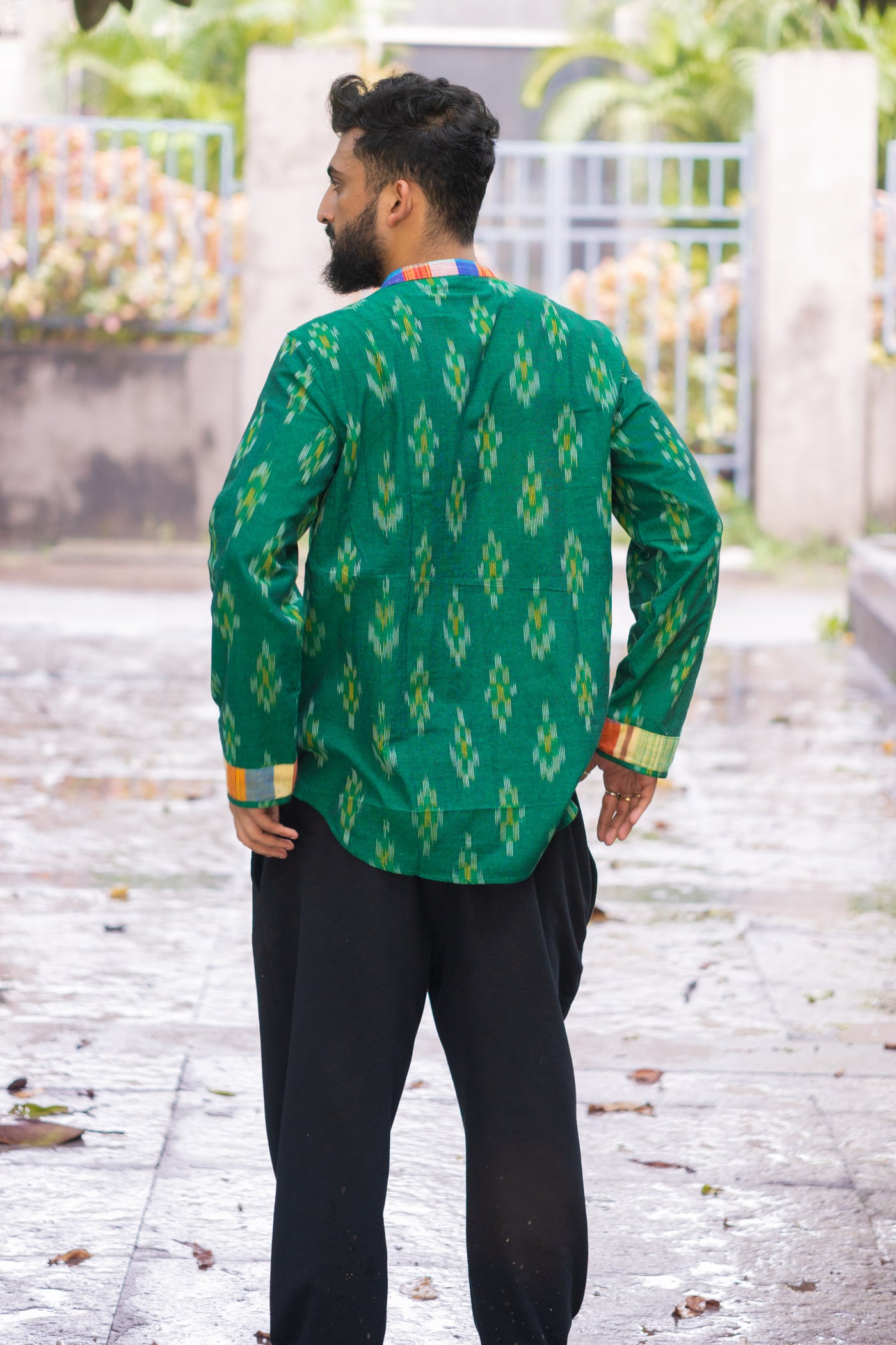 Ikat Gamcha Placket Short Kurta — Green