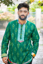 Ikat Gamcha Placket Short Kurta — Green