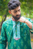 Ikat Gamcha Placket Short Kurta — Green