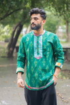 Ikat Gamcha Placket Short Kurta — Green
