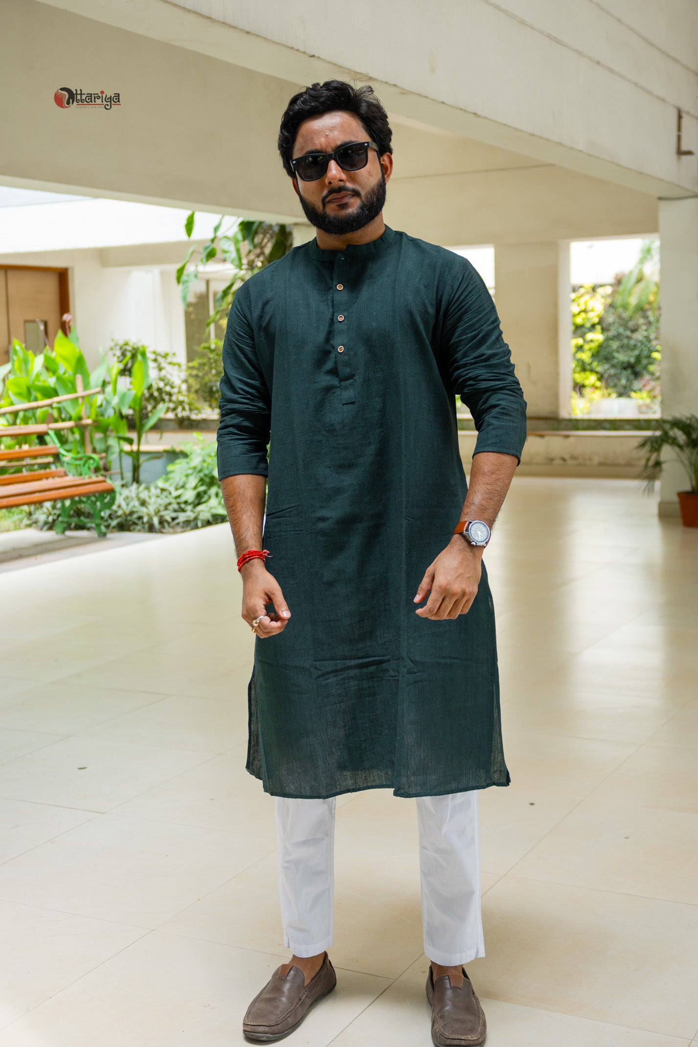 Khadi long kurta with hand kalamkari jacket in green