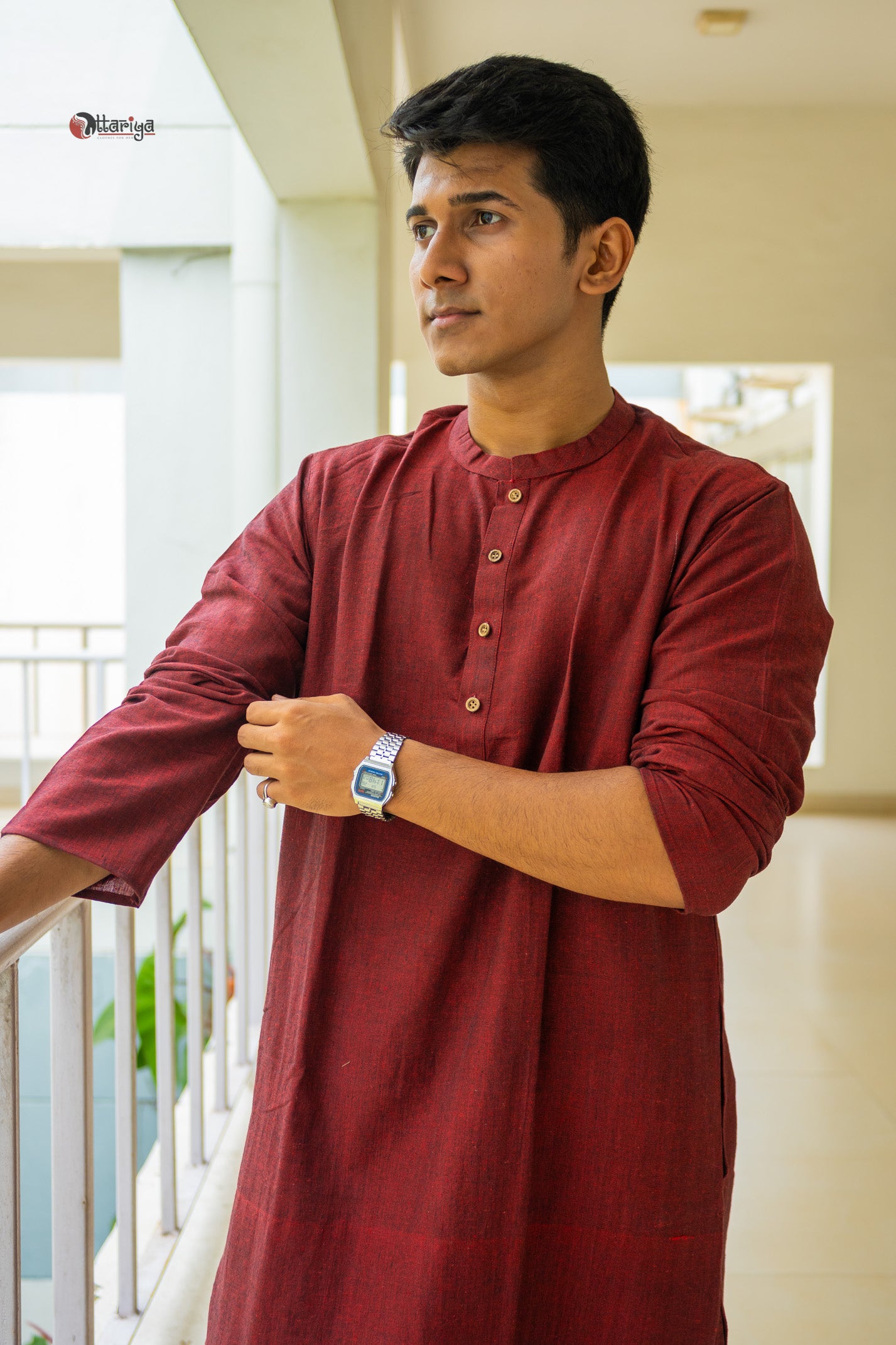 Khadi long kurta with hand kalamkari jacket