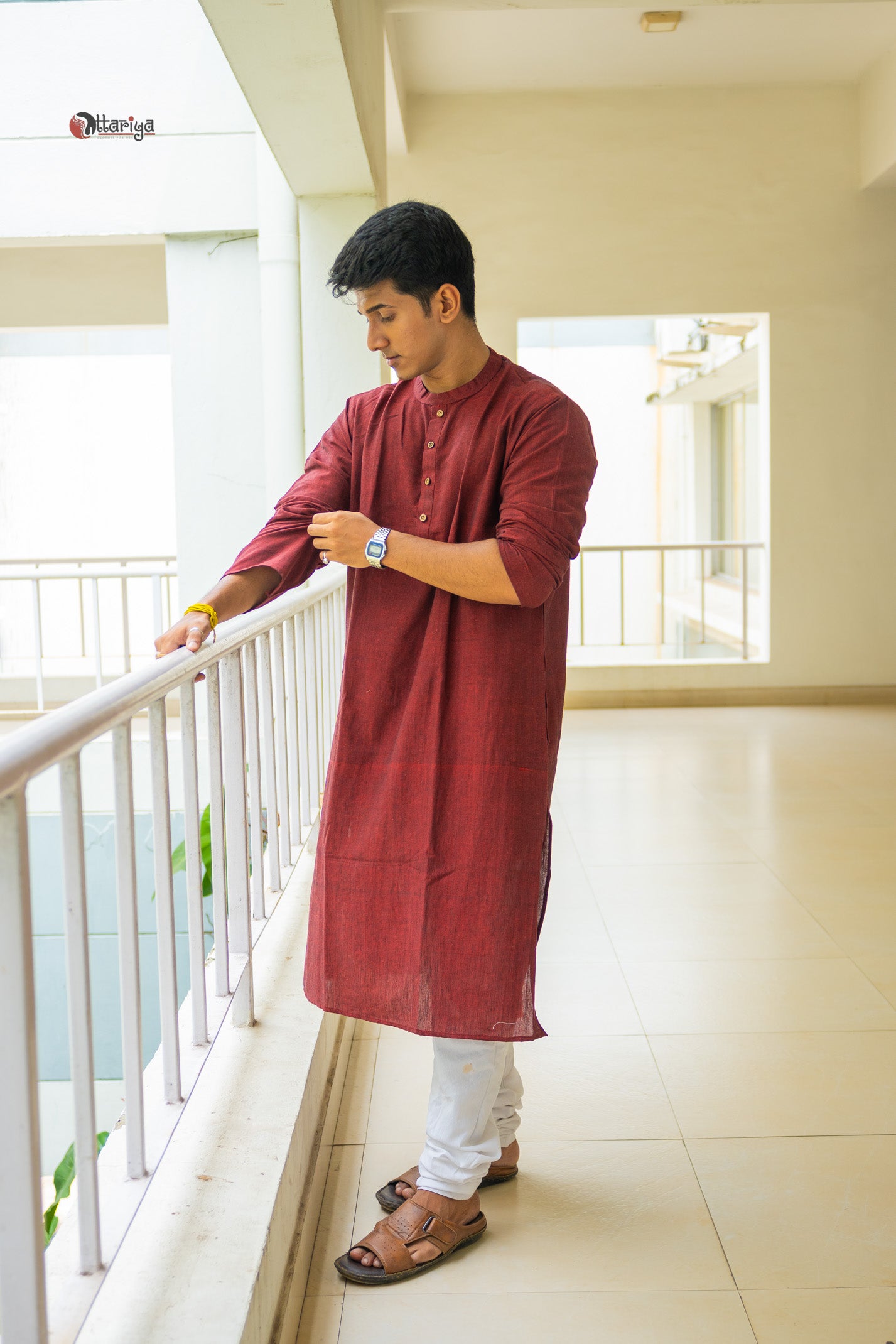 Khadi long kurta with hand kalamkari jacket