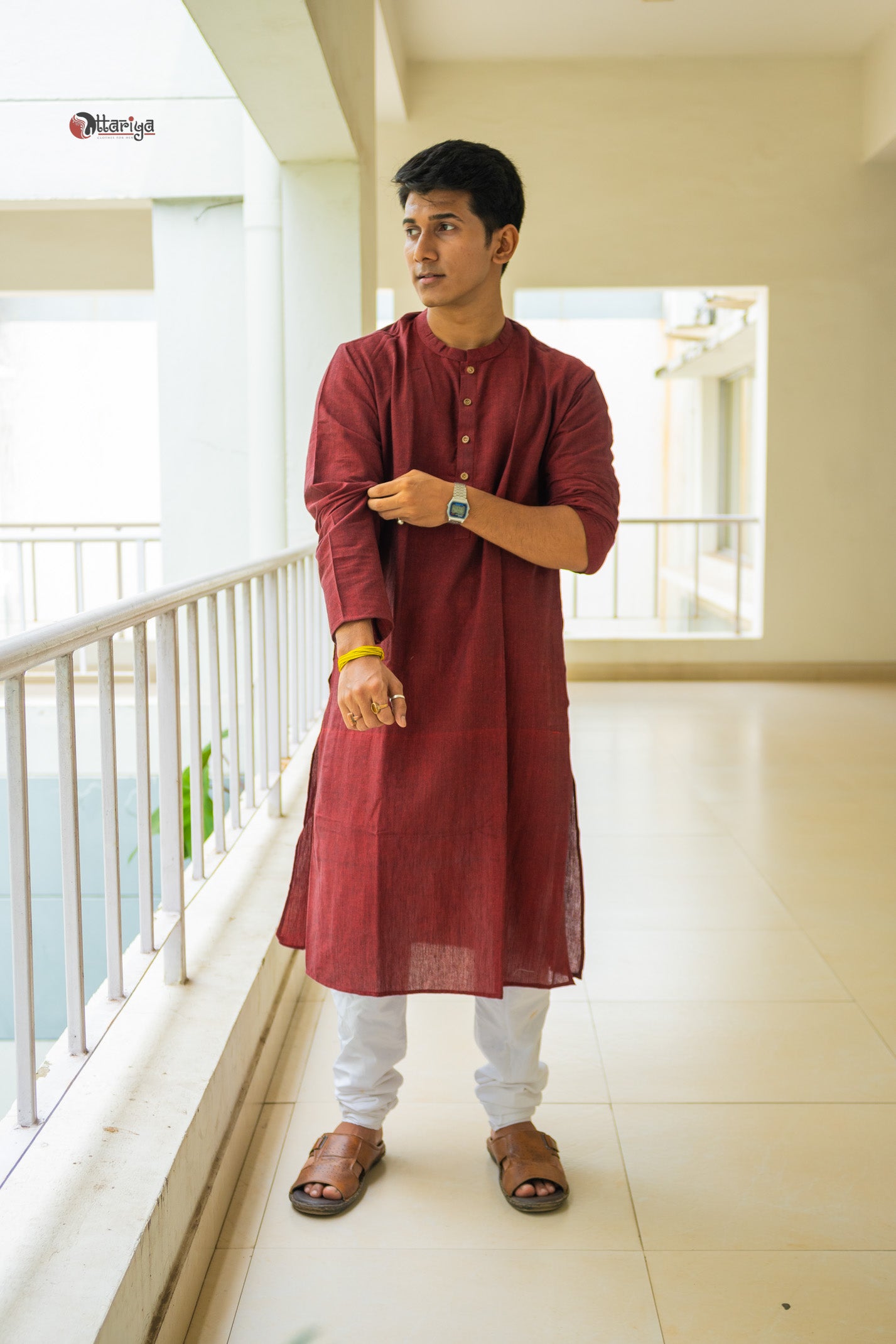 Khadi long kurta with hand kalamkari jacket