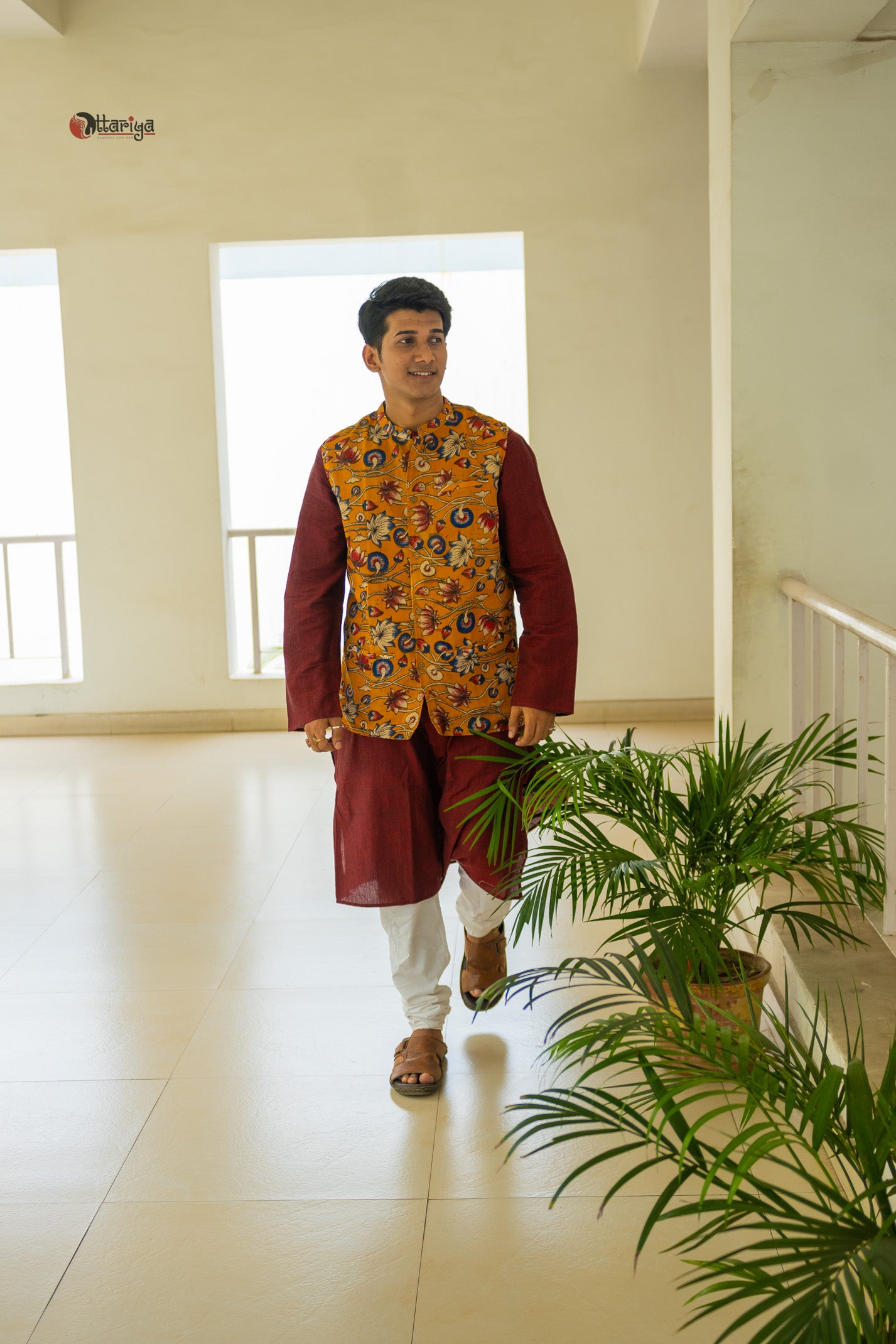 Khadi long kurta with hand kalamkari jacket