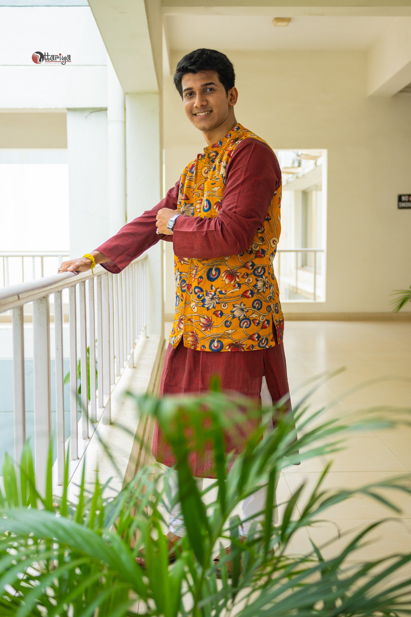 Khadi long kurta with hand kalamkari jacket