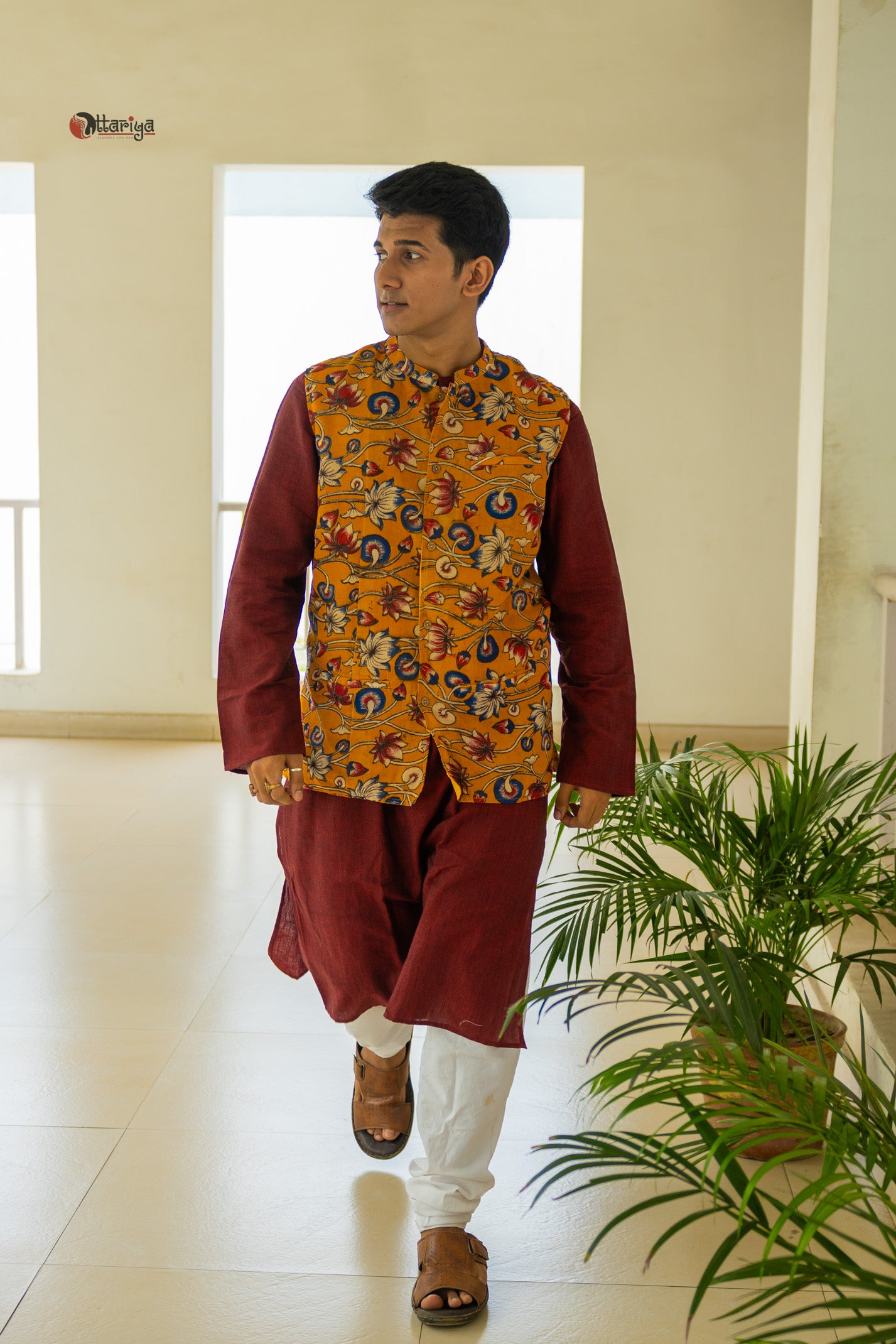 Khadi long kurta with hand kalamkari jacket