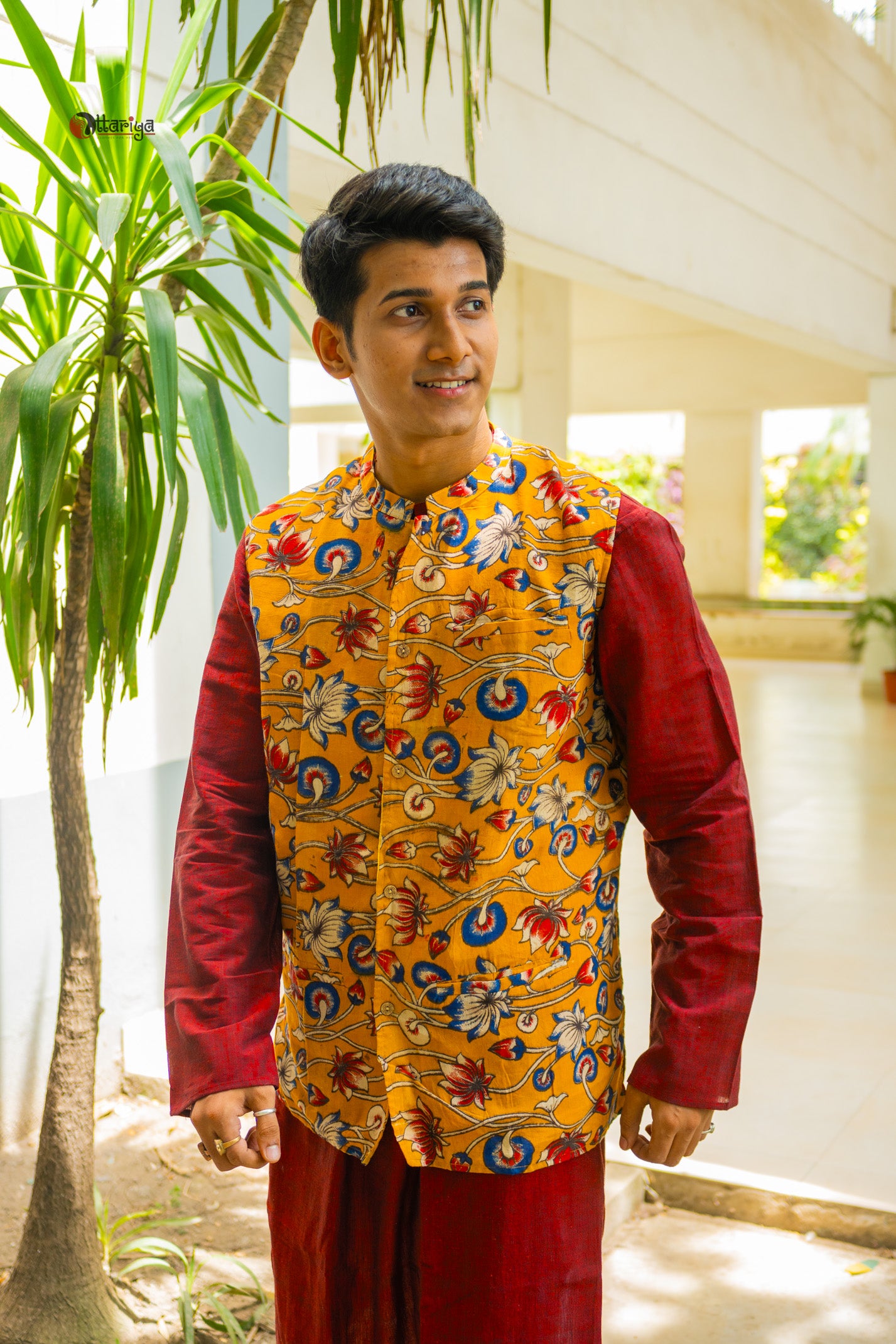 Khadi long kurta with hand kalamkari jacket