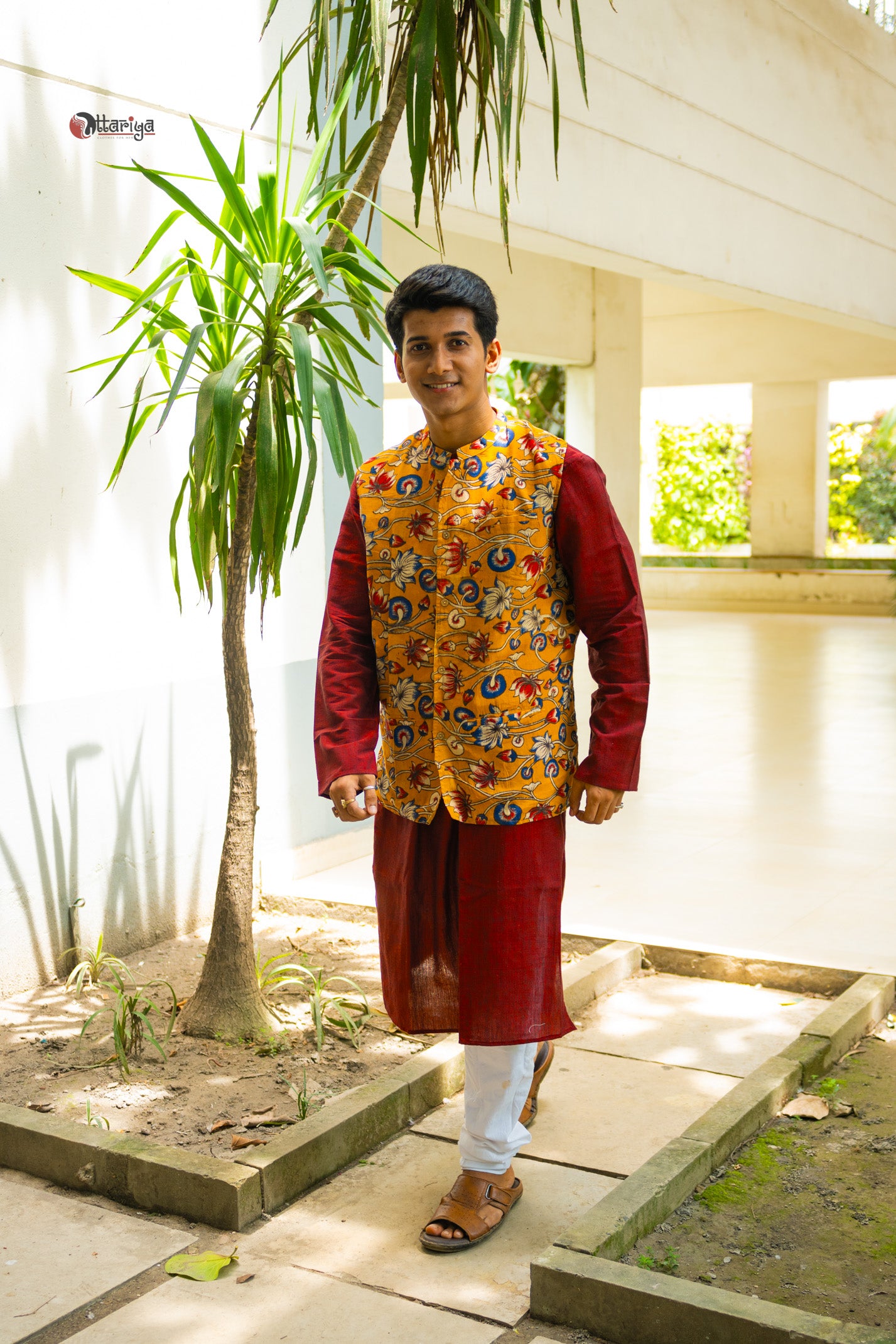 Khadi long kurta with hand kalamkari jacket