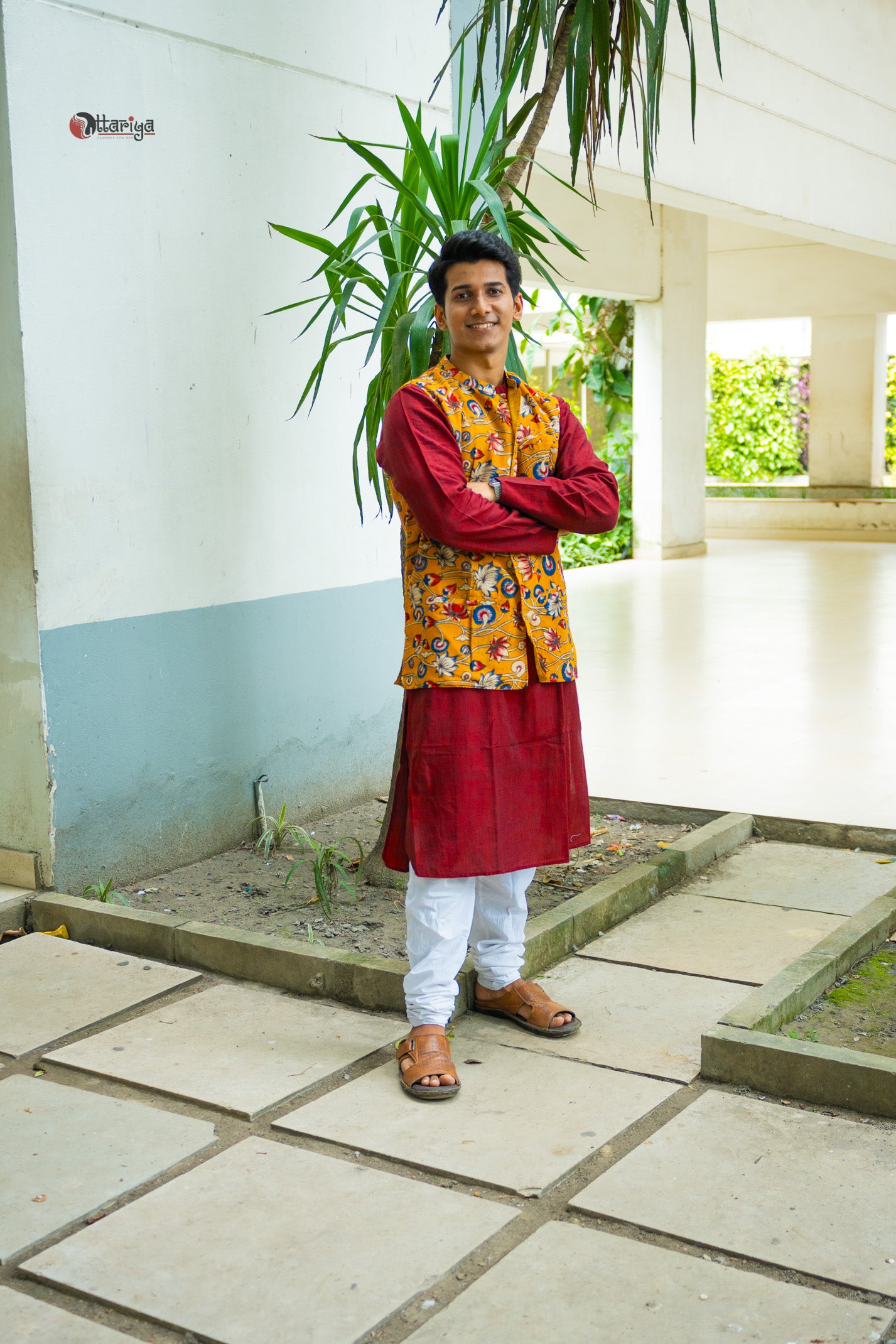 Khadi long kurta with hand kalamkari jacket