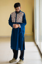 Kantha Yoke Petrol Blue Kurta