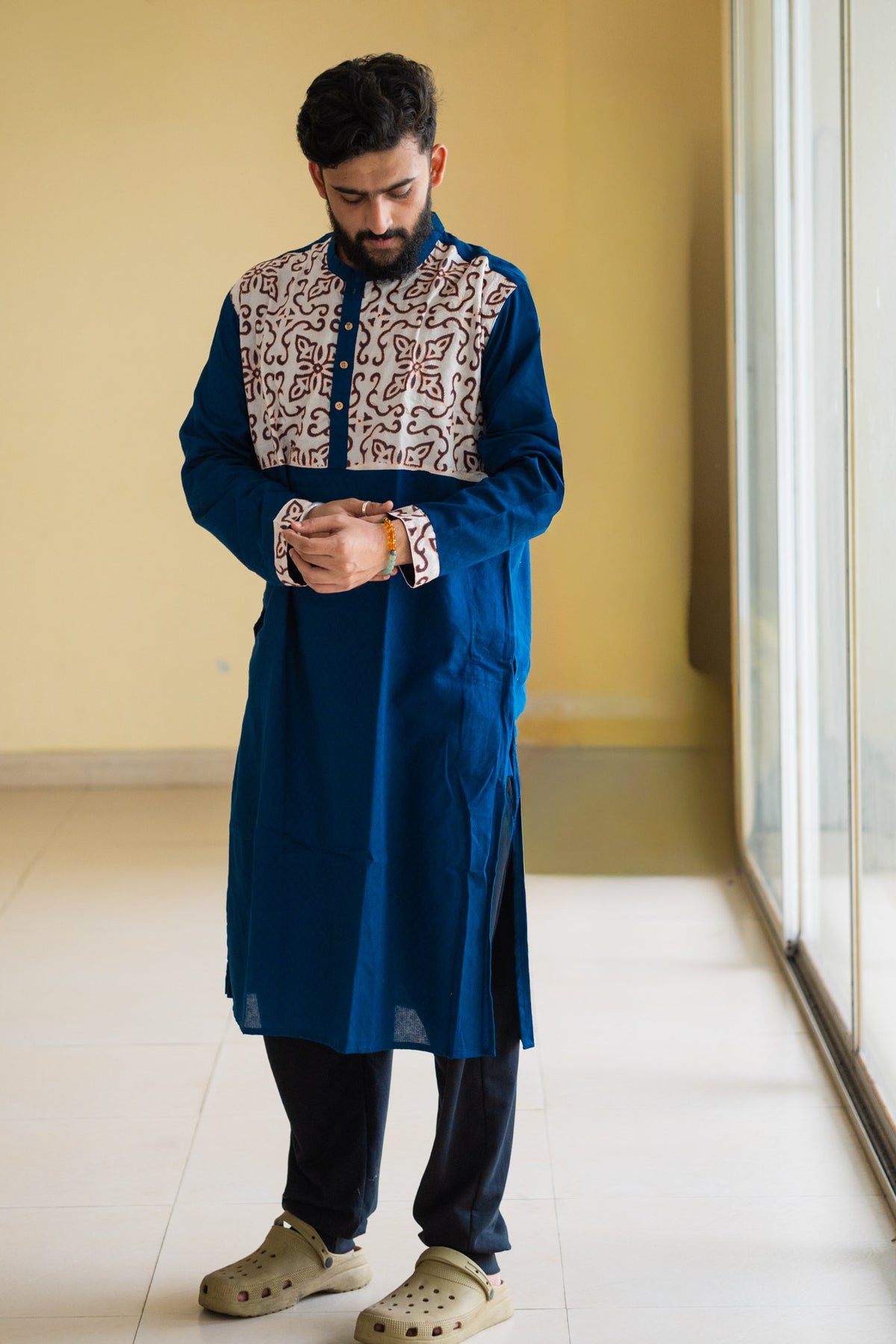 Kantha Yoke Petrol Blue Kurta