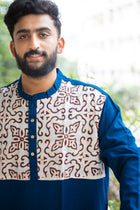 Kantha Yoke Petrol Blue Kurta