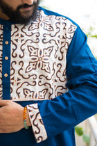 Kantha Yoke Petrol Blue Kurta