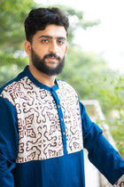 Kantha Yoke Petrol Blue Kurta