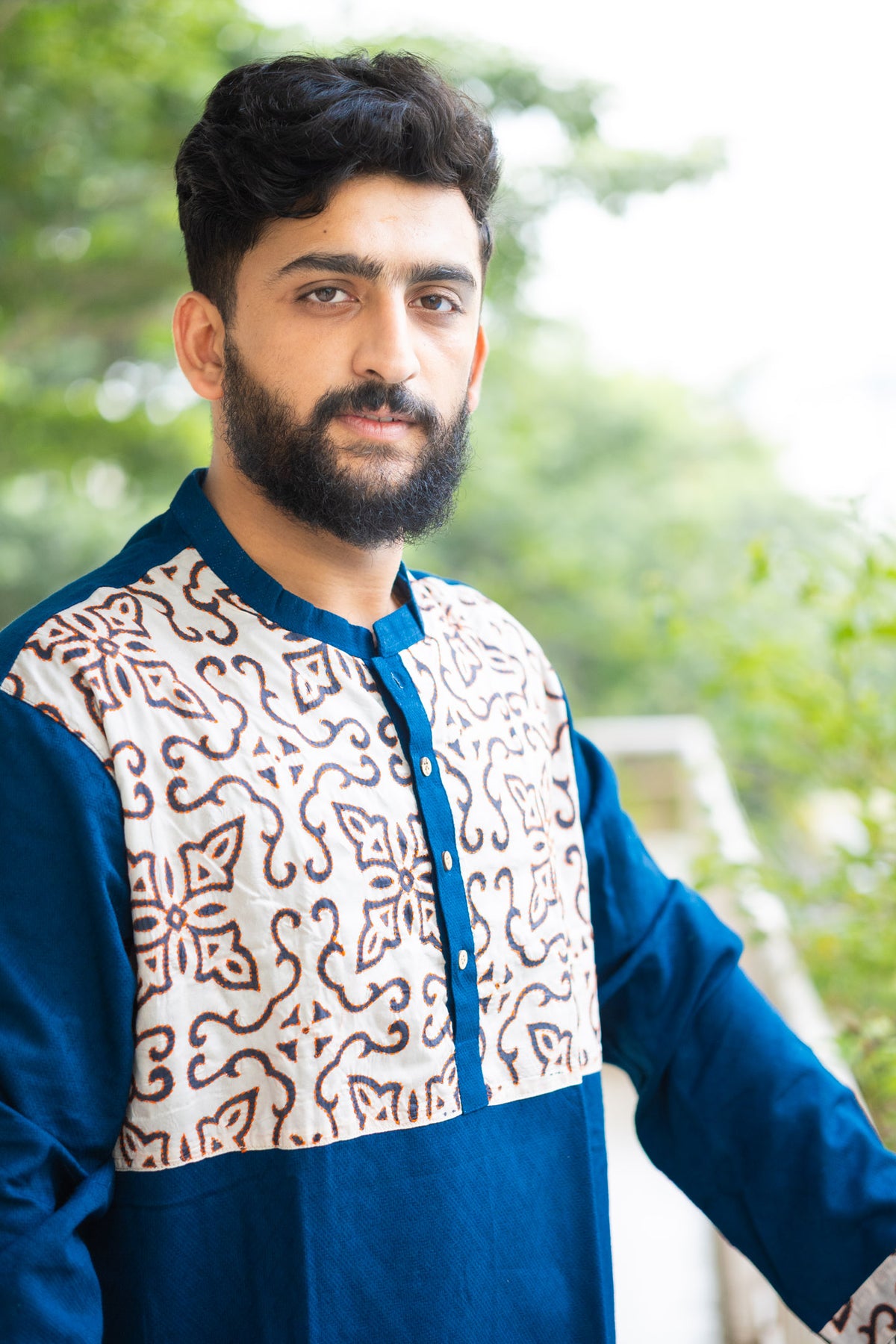 Kantha Yoke Petrol Blue Kurta