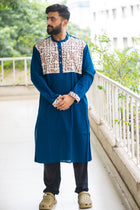 Kantha Yoke Petrol Blue Kurta