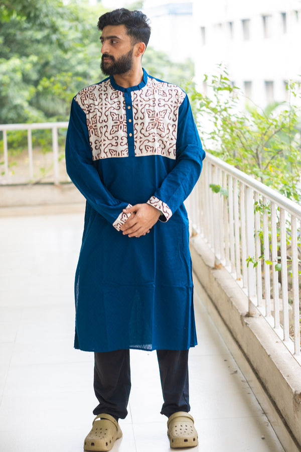 Kantha Yoke Petrol Blue Kurta