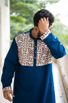 Kantha Yoke Petrol Blue Kurta
