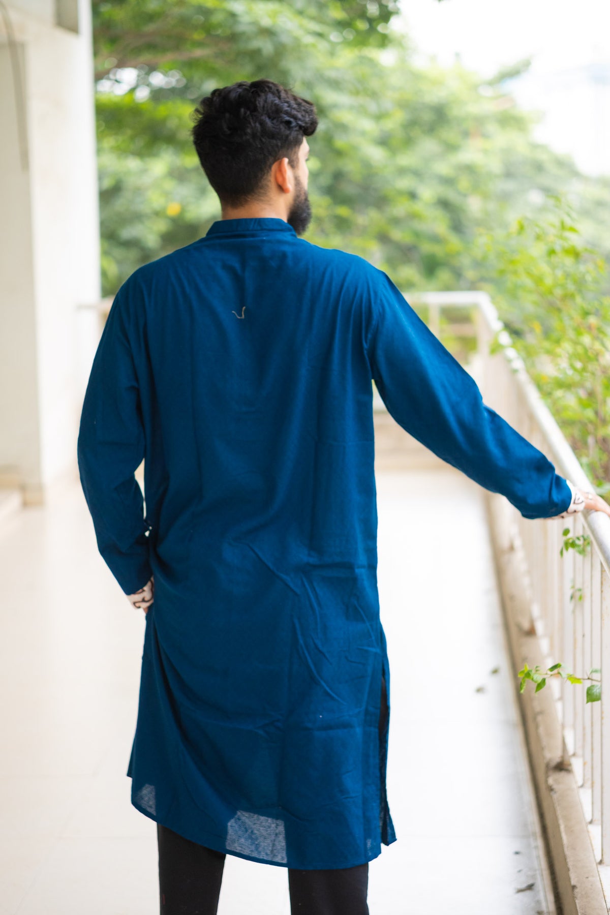Kantha Yoke Petrol Blue Kurta