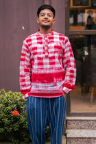 Ikat Gingham Gamcha Popover Shirt — Red &amp; White