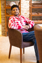Ikat Gingham Gamcha Popover Shirt — Red &amp; White