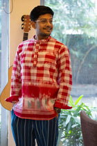 Ikat Gingham Gamcha Popover Shirt — Red &amp; White