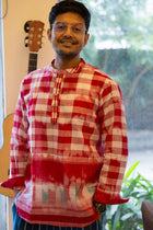 Ikat Gingham Gamcha Popover Shirt — Red &amp; White
