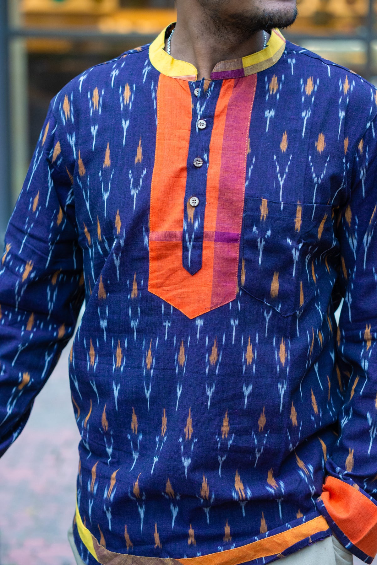 Ikat Gamcha Patch Popover Shirt