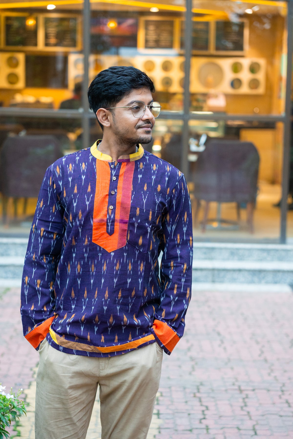 Ikat Gamcha Patch Popover Shirt