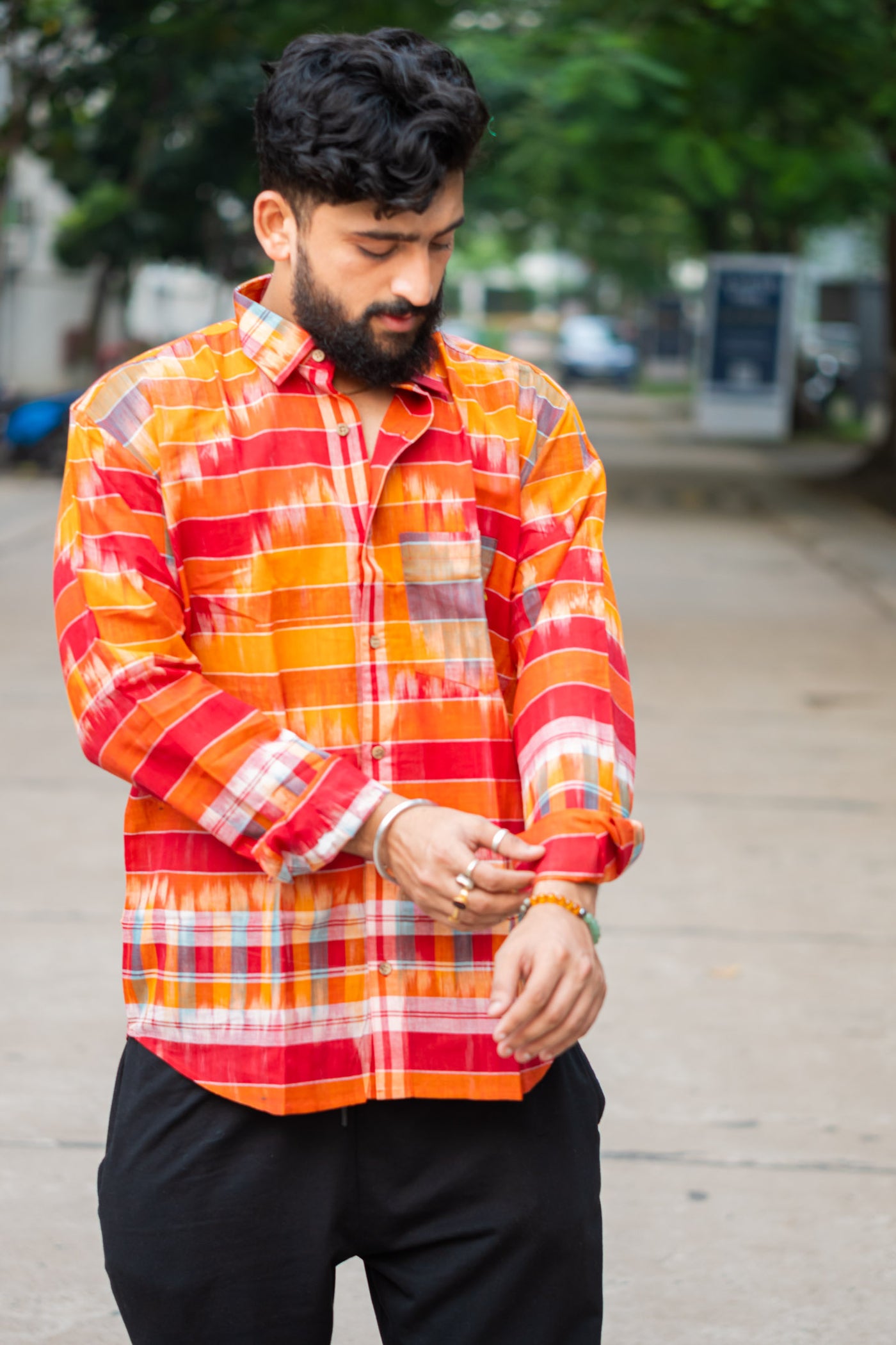Gamcha Check Handloom Shirt — Sunset Red