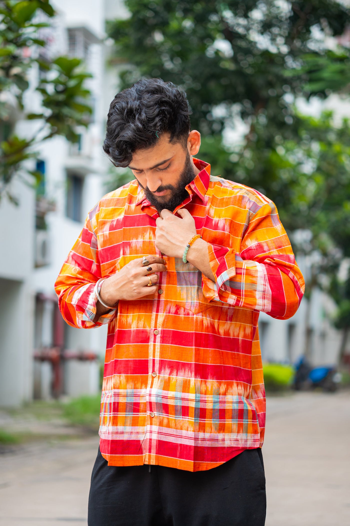 Gamcha Check Handloom Shirt — Sunset Red