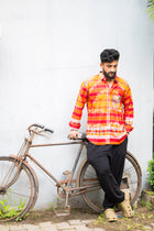 Gamcha Check Handloom Shirt — Sunset Red